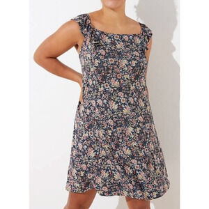 NEW LOFT Plus Floral Flutter Swing Dress Women's 24/26 Stretch Boho Flower NWT